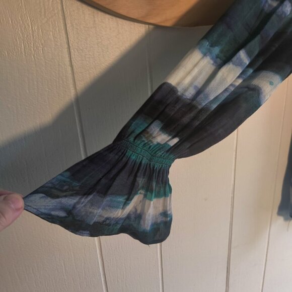 Simply Vera, Vera Wang Rayon Sheer Shirt. Abstract Ocean Blue Print. Button Up M - Picture 4 of 8